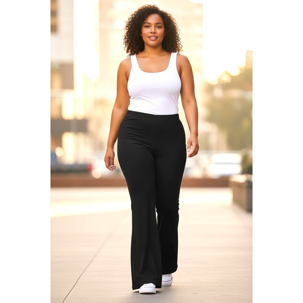 (B-203) QVC Peace Love World Black Pull On Flare Pants Women's LP Large...